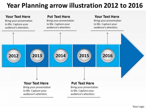 Year Planning Arrow Illustration 2012 To 2016 PowerPoint Templates Ppt Slides Graphics