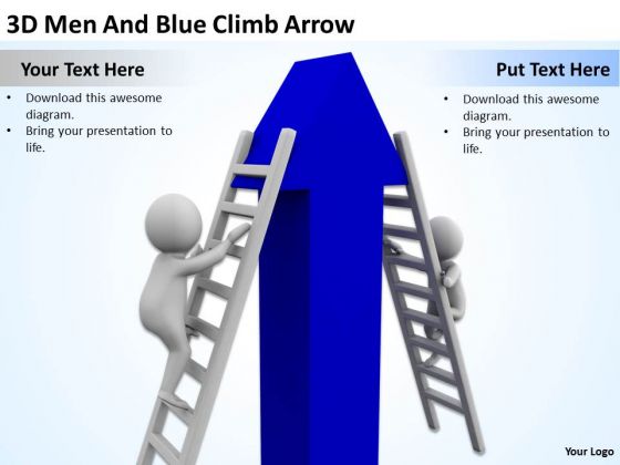 Young Business People 3d Men And Blue Climb Arrow PowerPoint Slides Young Business People 3d Men And Blue Climb Arrow PowerPoint Slides