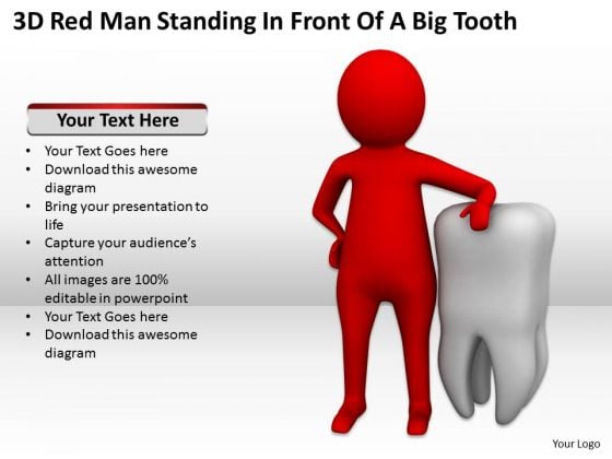 Young Business People 3d Red Man Standing Front Of Big Tooth PowerPoint Templates Young Business People 3d Red Man Standing Front Of Big Tooth PowerPoint Templates