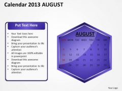 2013 August Calendar PowerPoint Slides Ppt Templates