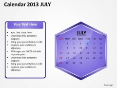 2013 July Calendar PowerPoint Slides Ppt Templates