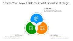 3 Circle Venn Layout Slide For Small Business Exit Strategies Ppt PowerPoint Presentation Pictures Portfolio PDF