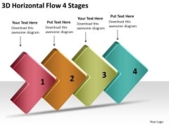 3d Horizontal Flow 4 Stages Proto Typing PowerPoint Slides