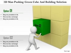 3d Man Pushing Green Cube And Building Solution 3d Man Pushing Green Cube And Building Solution