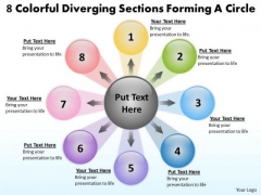 8 Colorful Diverging Sections Forming A Circle Circular Layout Network PowerPoint Slides