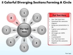 8 Colorful Diverging Sections Forming A Circle Cycle Flow Chart PowerPoint Slides