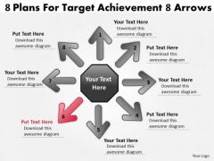8 Plans For Target Achievement Arrows Cycle Spoke Chart PowerPoint Templates