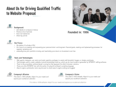 About Us For Driving Qualified Traffic To Website Proposal Ppt PowerPoint Presentation Layouts Format PDF