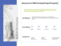 About Us For NGO Funding Project Proposal Ppt PowerPoint Presentation File Deck
