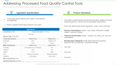Addressing Processed Food Quality Control Tools Food Security Excellence Ppt Infographics Show PDF