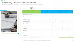 Addressing Quality Check Schedule Uplift Food Production Company Quality Standards Background PDF