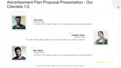 Advertisement Plan Proposal Presentation Our Clientele Company Ppt Infographics Backgrounds PDF Advertisement Plan Proposal Presentation Our Clientele Company Ppt Infographics Backgrounds PDF