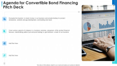 Agenda For Convertible Bond Financing Pitch Deck Ppt Templates PDF