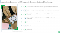 Agenda For Execution Of ERP System To Enhance Business Effectiveness Summary PDF