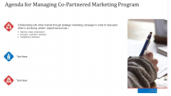 Agenda For Managing Co Partnered Marketing Program Ppt Summary Graphics Download PDF