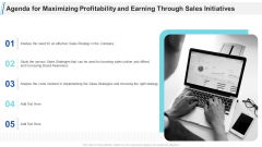 Agenda For Maximizing Profitability And Earning Through Sales Initiatives Ppt Pictures PDF Agenda For Maximizing Profitability And Earning Through Sales Initiatives Ppt Pictures PDF