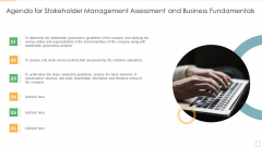 Agenda For Stakeholder Management Assessment And Business Fundamentals Summary PDF