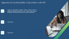 Agenda For Sustainability Calculation With KPI Ppt PowerPoint Presentation Gallery Designs PDF