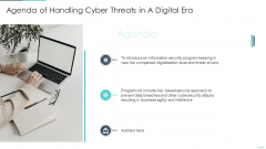 Agenda Of Handling Cyber Threats In A Digital Era Ppt Infographics Objects PDF Agenda Of Handling Cyber Threats In A Digital Era Ppt Infographics Objects PDF