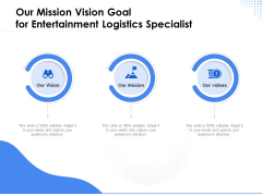 Amusement Event Coordinator Our Mission Vision Goal For Entertainment Logistics Specialist Ppt Professional Gallery PDF