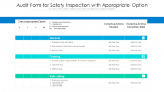 Audit Form For Safety Inspection With Appropriate Option Ppt PowerPoint Presentation Gallery Graphics Example PDF