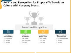 Awards And Recognition For Proposal To Transform Culture With Company Events Ppt Professional Rules PDF Awards And Recognition For Proposal To Transform Culture With Company Events Ppt Professional Rules PDF