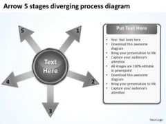 Arrow 5 Stages Diverging Process Diagram Circular PowerPoint Slides