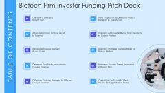 Biotech Firm Investor Funding Pitch Deck Table Of Contents Microsoft PDF