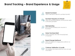 Brand Identity How Build It Brand Tracking Brand Experience And Usage Ppt Outline Skills PDF Brand Identity How Build It Brand Tracking Brand Experience And Usage Ppt Outline Skills PDF