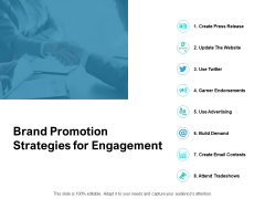 Brand Promotion Strategies For Engagement Ppt PowerPoint Presentation Summary Graphics Tutorials Brand Promotion Strategies For Engagement Ppt PowerPoint Presentation Summary Graphics Tutorials