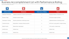 Business Accomplishment List With Performance Rating Ppt PowerPoint Presentation File Shapes PDF Business Accomplishment List With Performance Rating Ppt PowerPoint Presentation File Shapes PDF