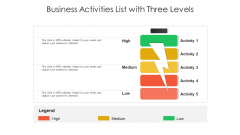 Business Activities List With Three Levels Ppt Portfolio Aids PDF