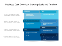 Business Case Overview Showing Goals And Timeline Ppt PowerPoint Presentation Styles Graphics Example PDF