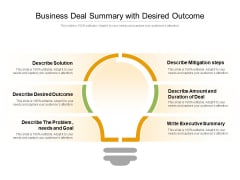 Business Deal Summary With Desired Outcome Ppt PowerPoint Presentation Gallery Example Topics PDF Business Deal Summary With Desired Outcome Ppt PowerPoint Presentation Gallery Example Topics PDF