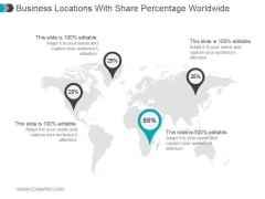 Business Locations With Share Percentage Worldwide Ppt PowerPoint Presentation Graphics Business Locations With Share Percentage Worldwide Ppt PowerPoint Presentation Graphics