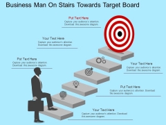 Business Man On Stairs Towards Target Board Powerpoint Template Business Man On Stairs Towards Target Board Powerpoint Template