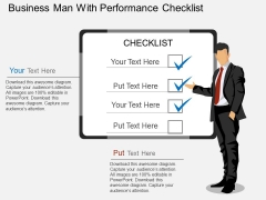 Business Man With Performance Checklist Powerpoint Template