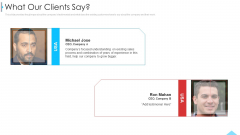 Business Profile For Sales Negotiations What Our Clients Say Growth Ppt Styles Designs Download PDF Business Profile For Sales Negotiations What Our Clients Say Growth Ppt Styles Designs Download PDF