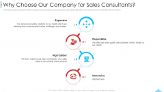 Business Profile For Sales Negotiations Why Choose Our Company For Sales Consultants Ppt Gallery Show PDF