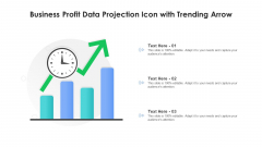 Business Profit Data Projection Icon With Trending Arrow Ppt Professional Designs Download PDF
