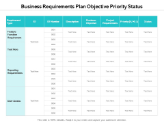 Business Requirements Plan Objective Priority Status Ppt PowerPoint Presentation Outline Graphics Business Requirements Plan Objective Priority Status Ppt PowerPoint Presentation Outline Graphics