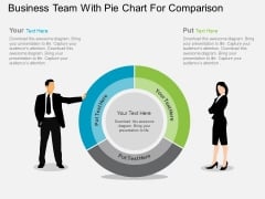 Business Team With Pie Chart For Comparison Powerpoint Template Business Team With Pie Chart For Comparison Powerpoint Template