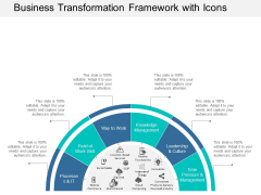 Business Transformation Framework With Icons Ppt Powerpoint Presentation Infographic Template Information