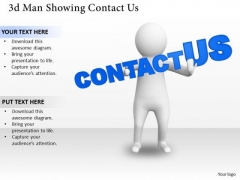 Business And Strategy 3d Man Showing Contact Character Business And Strategy 3d Man Showing Contact Character