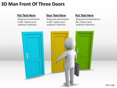 Business Architecture Diagrams 3d Man Front Of Three Doors PowerPoint Slides Business Architecture Diagrams 3d Man Front Of Three Doors PowerPoint Slides