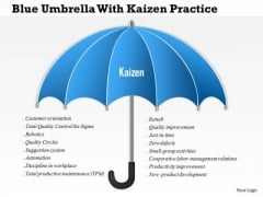 Business Diagram Blue Umbrella With Kaizen Practice Presentation Template