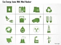 Business Diagram Eco Energy Icons With Wind Nuclear Ppt Slide