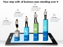 Business Diagram Four Steps With 3d Business Person Standing Over It PowerPoint Slide Business Diagram Four Steps With 3d Business Person Standing Over It PowerPoint Slide
