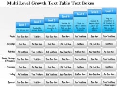 Business Framework Multi Level Growth Text Table Text Boxes 4 PowerPoint Presentation