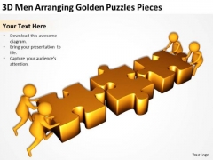 Business People Clipart 3d Men Arranging Golden Puzzles Pieces PowerPoint Templates